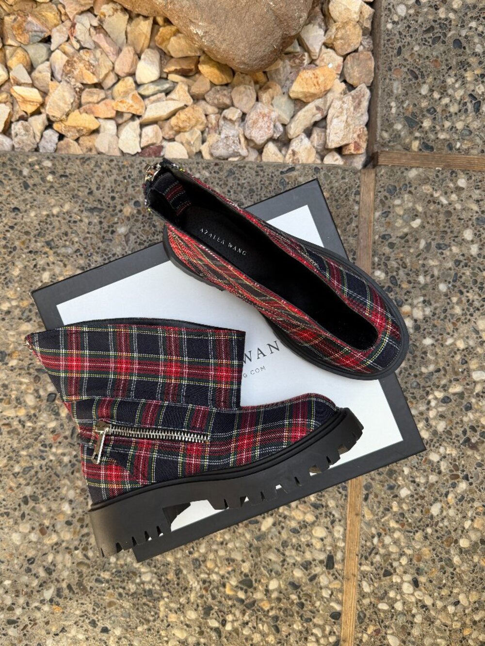 New In Box Azalea Wang Multi Plaid Chunky Combat - Ankle Boots